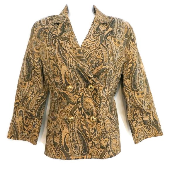 Express Design Blazer Double Breasted Brocade Paisley Goldtone Novelty Buttons 6 - Picture 3 of 9